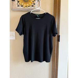 Ralph Lauren 1X Basic Shirt 100% Cotton Black Short Sleeve Scoop Neck Women's
